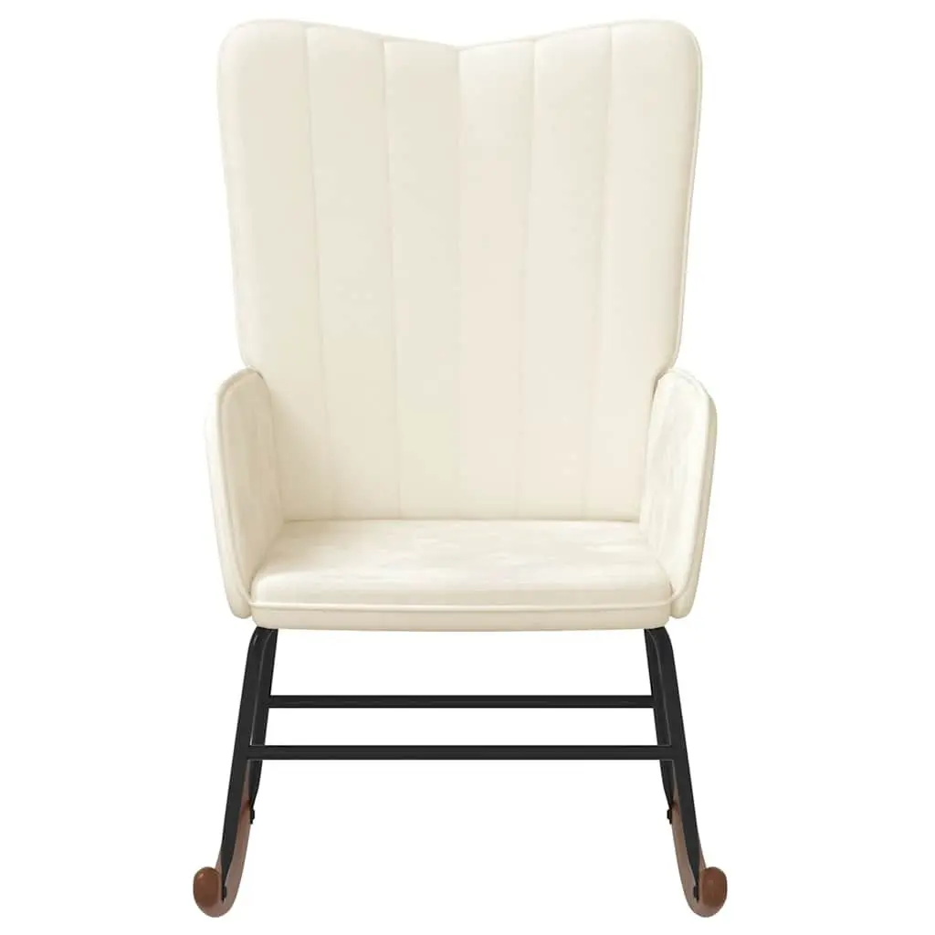 Rocking Chair White Velvet Padded Armchair Steel Frame Wooden Rocking Rails