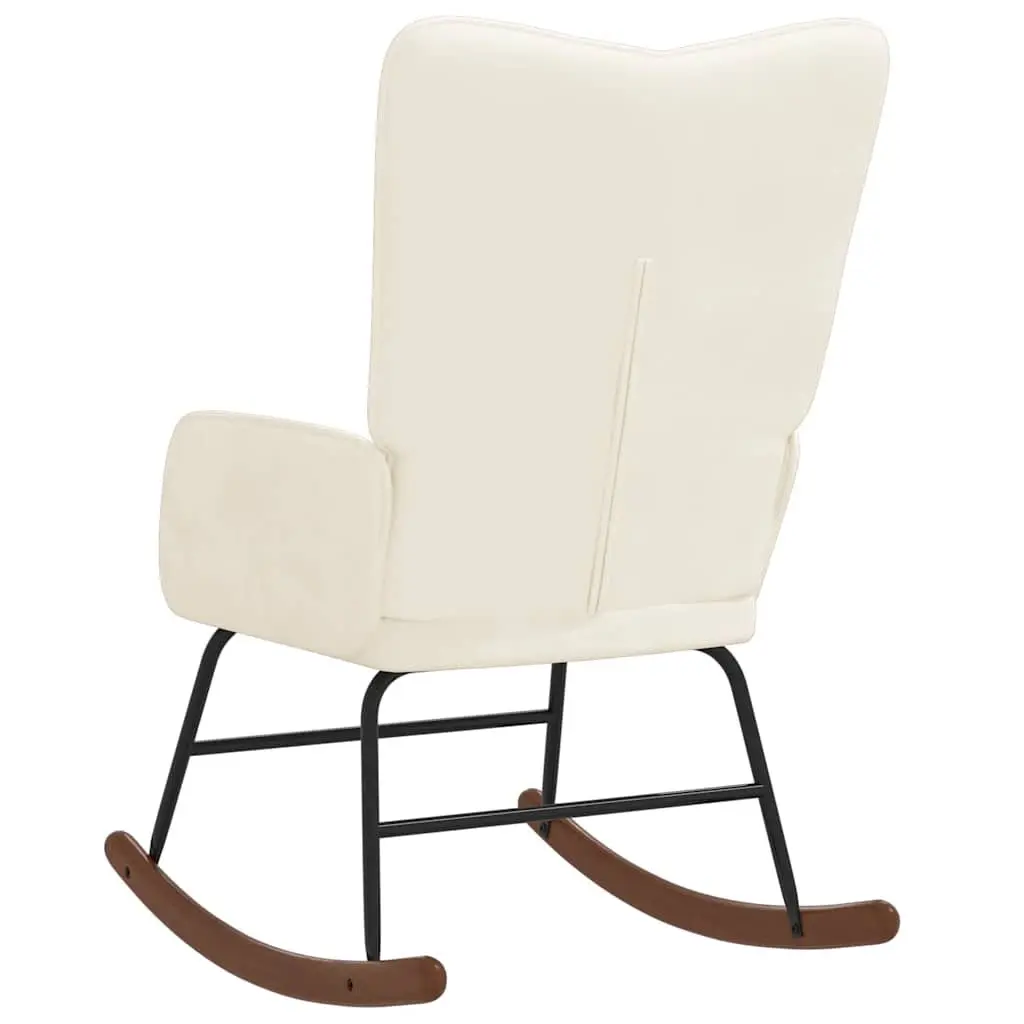 Rocking Chair White Velvet Padded Armchair Steel Frame Wooden Rocking Rails