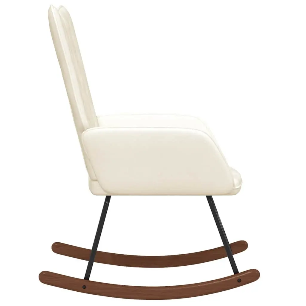 Rocking Chair White Velvet Padded Armchair Steel Frame Wooden Rocking Rails