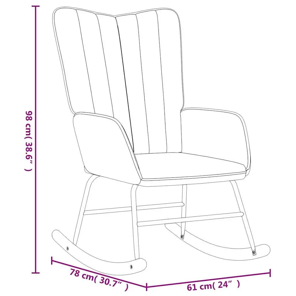 Rocking Chair White Velvet Padded Armchair Steel Frame Wooden Rocking Rails