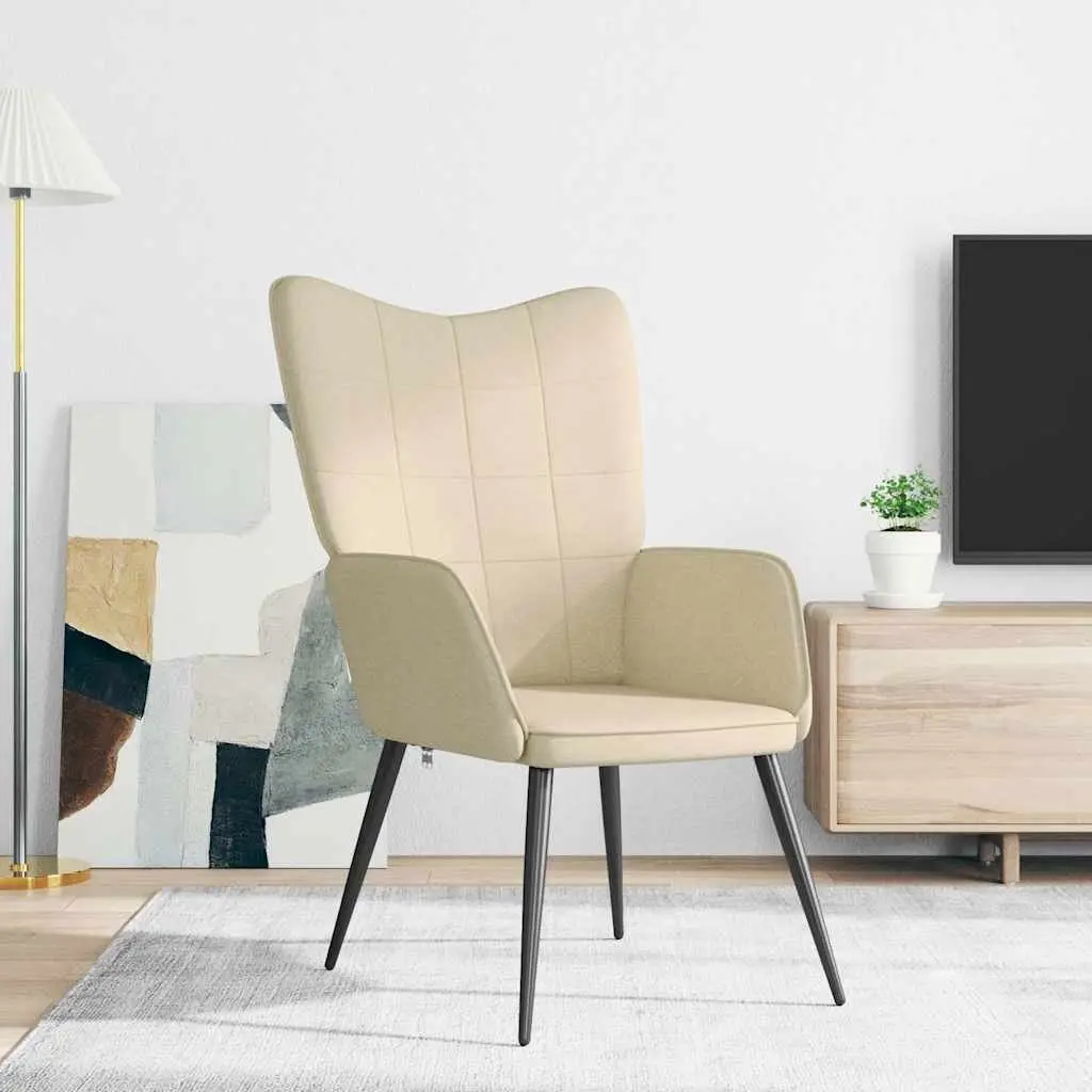 Relaxing Armchair Cream Fabric Padded Foam Upholstered Modern Lounge Chair