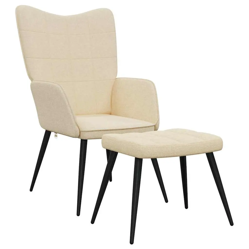 Cream Upholstered Armchair with Matching Stool