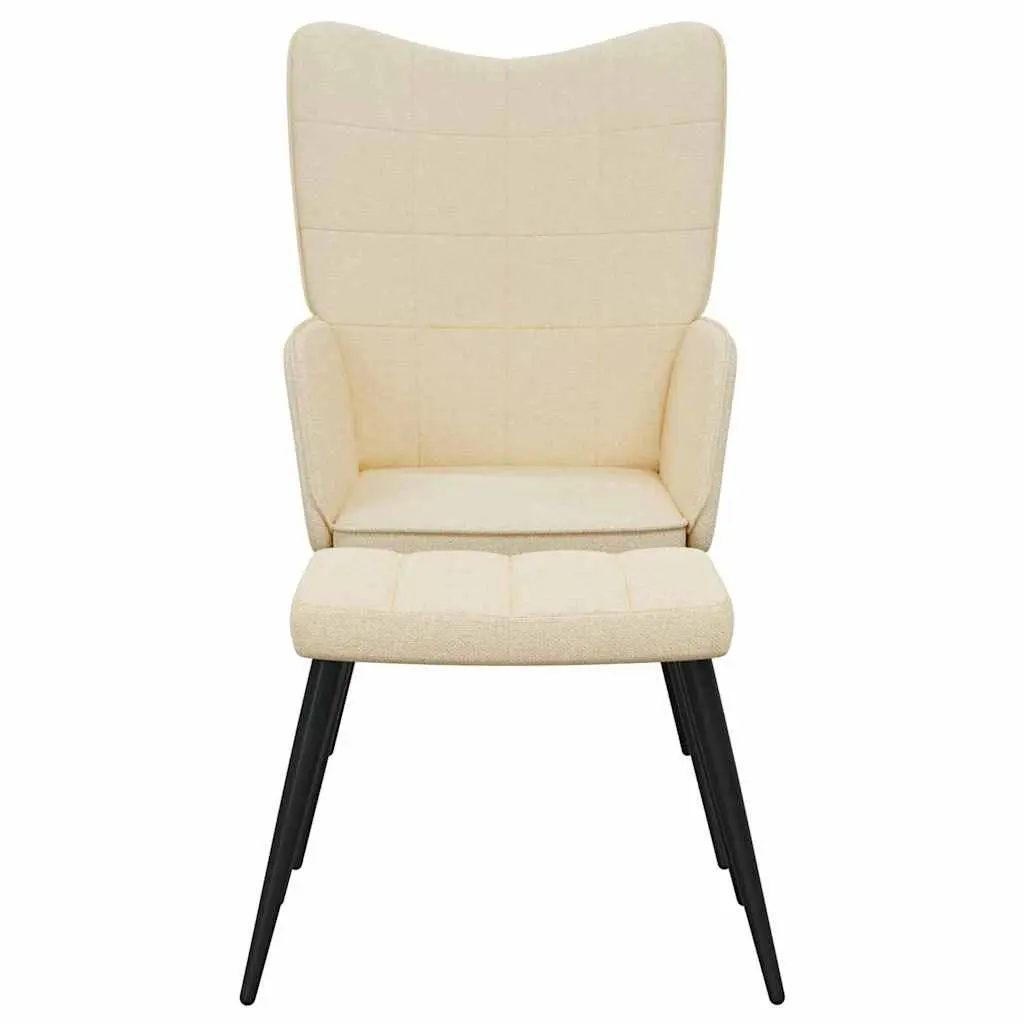 Cream Upholstered Armchair with Matching Stool
