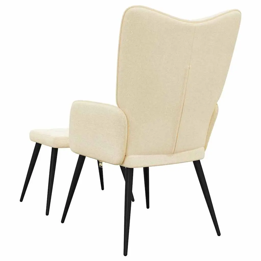Cream Upholstered Armchair with Matching Stool