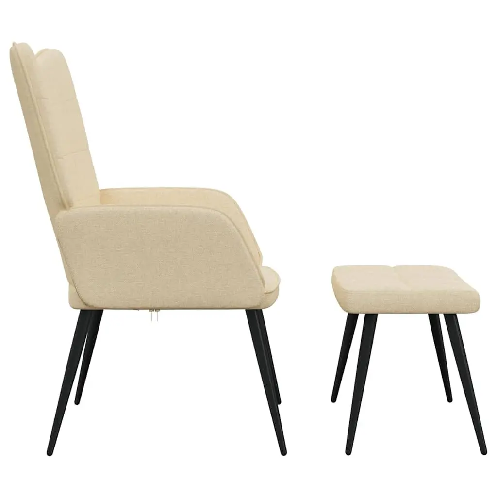 Cream Upholstered Armchair with Matching Stool