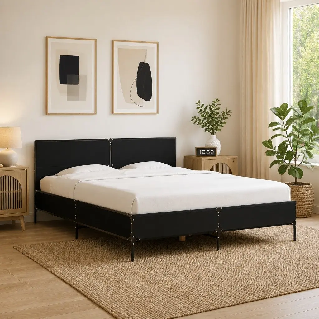 Black Engineered Wood Bed Frame 150x200 cm