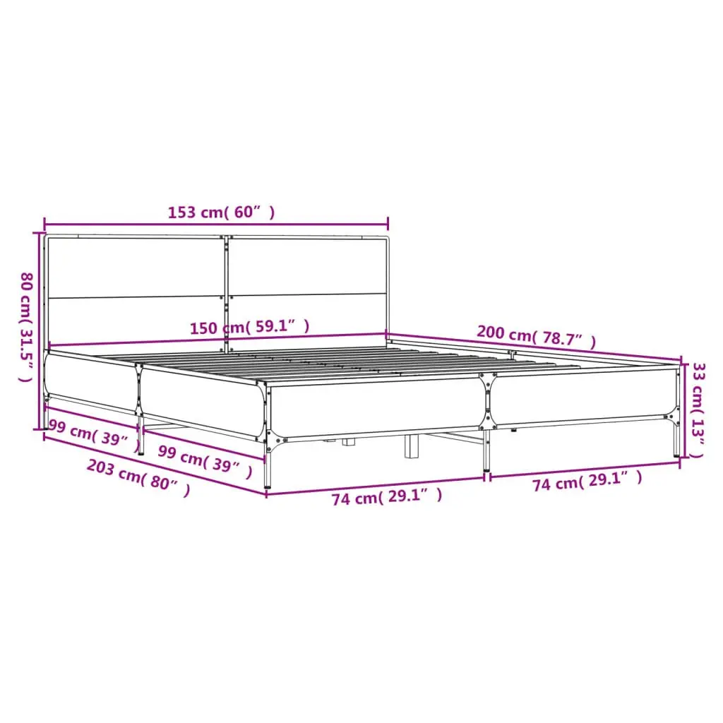 Brown Sonoma Oak Bed Frame 150x200 cm with Headboard