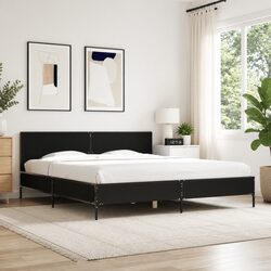 King Bed Frame in Black 183x203 cm with Slatted Base