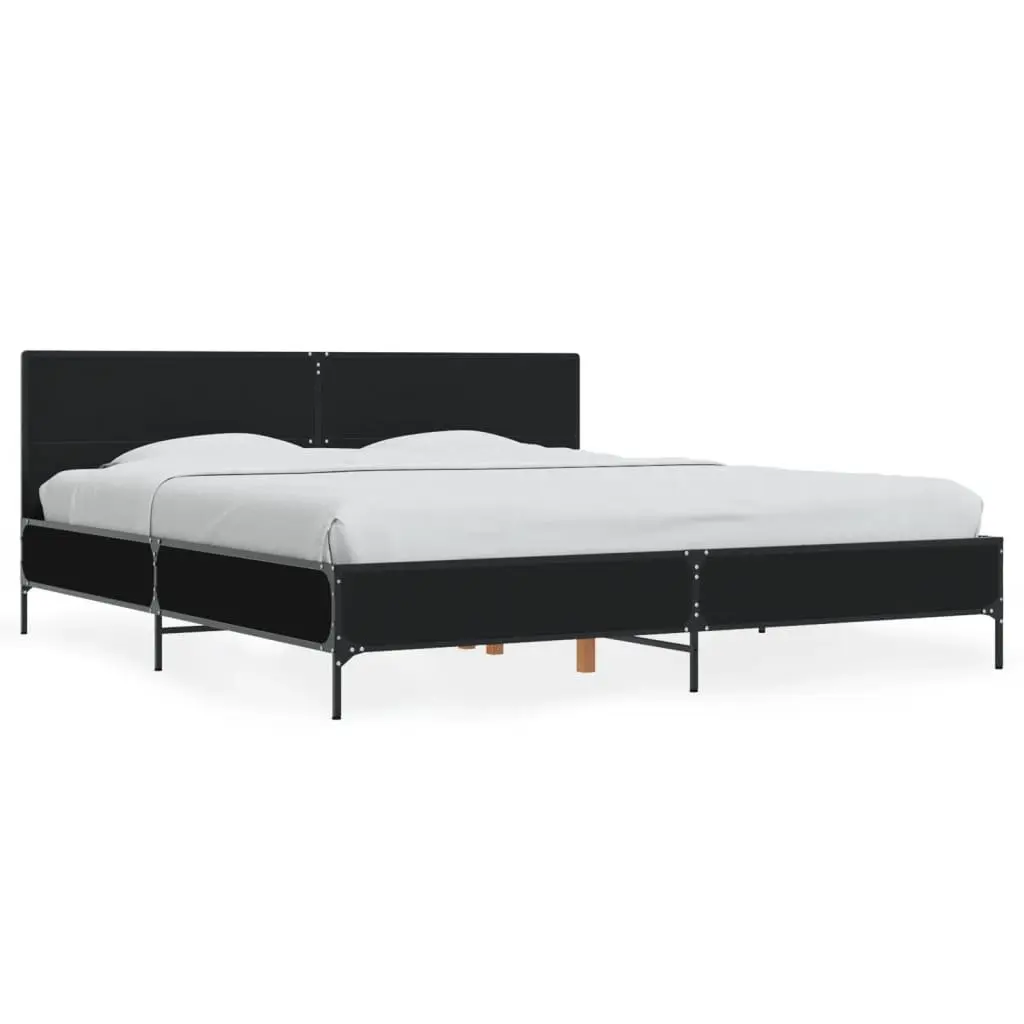 King Bed Frame in Black 183x203 cm with Slatted Base