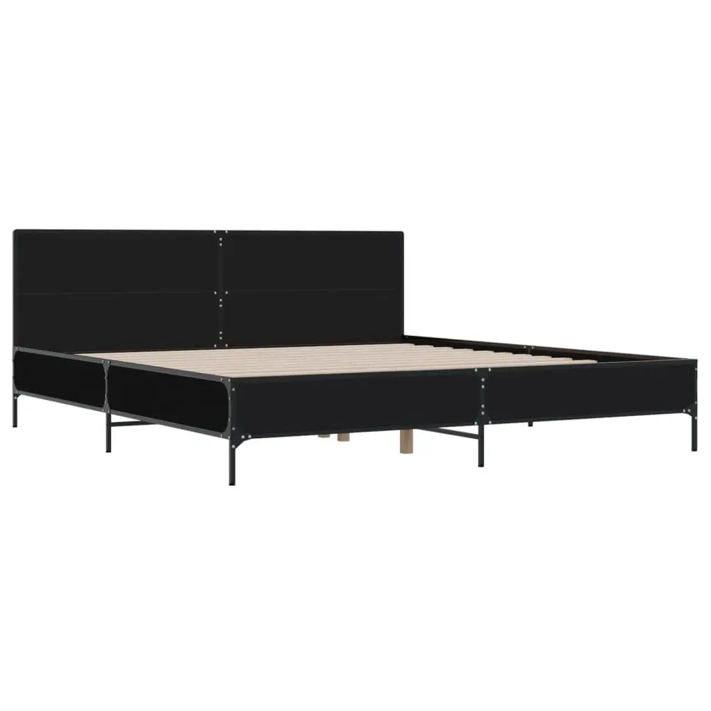 King Bed Frame in Black 183x203 cm with Slatted Base