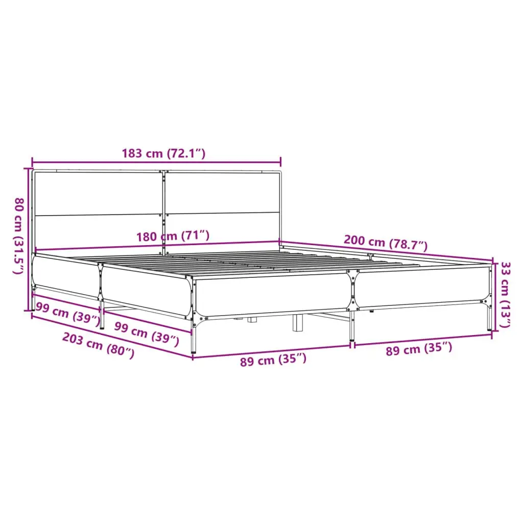 King Bed Frame in Black 183x203 cm with Slatted Base