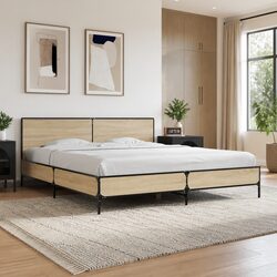 Brown King Bed Frame 183x203cm with Headboard