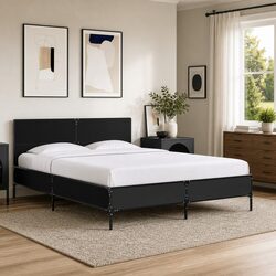 Black Bed Frame 135x190 cm with Headboard Support