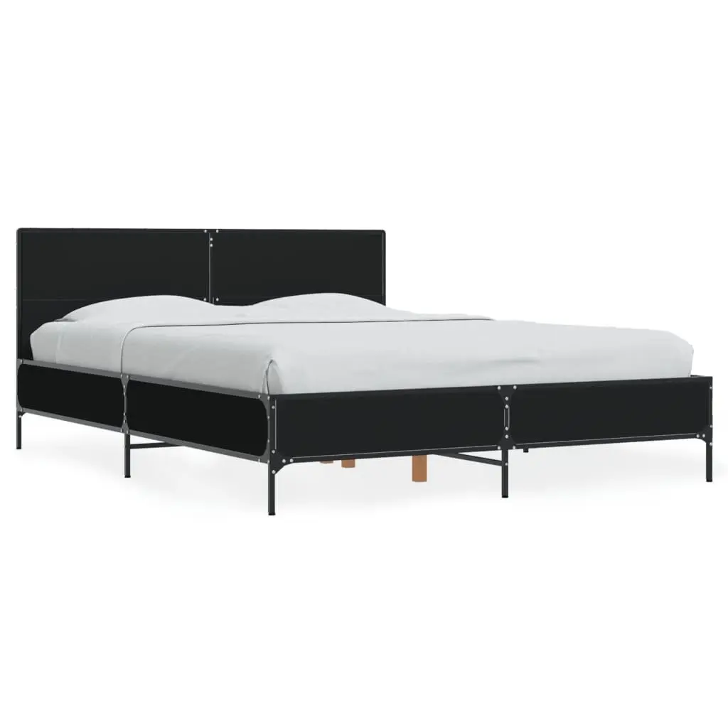 Black Bed Frame 135x190 cm with Headboard Support