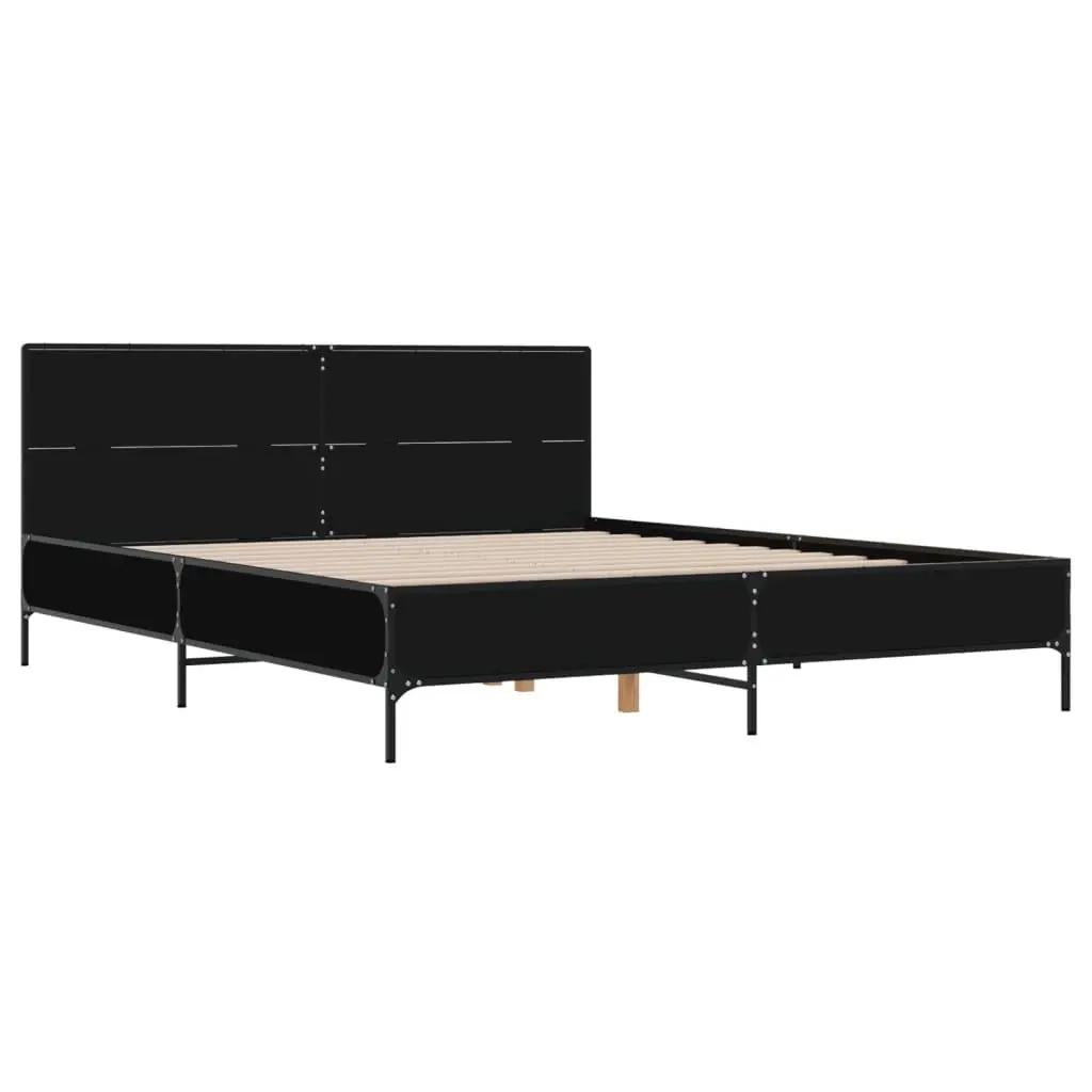 Black Bed Frame 135x190 cm with Headboard Support