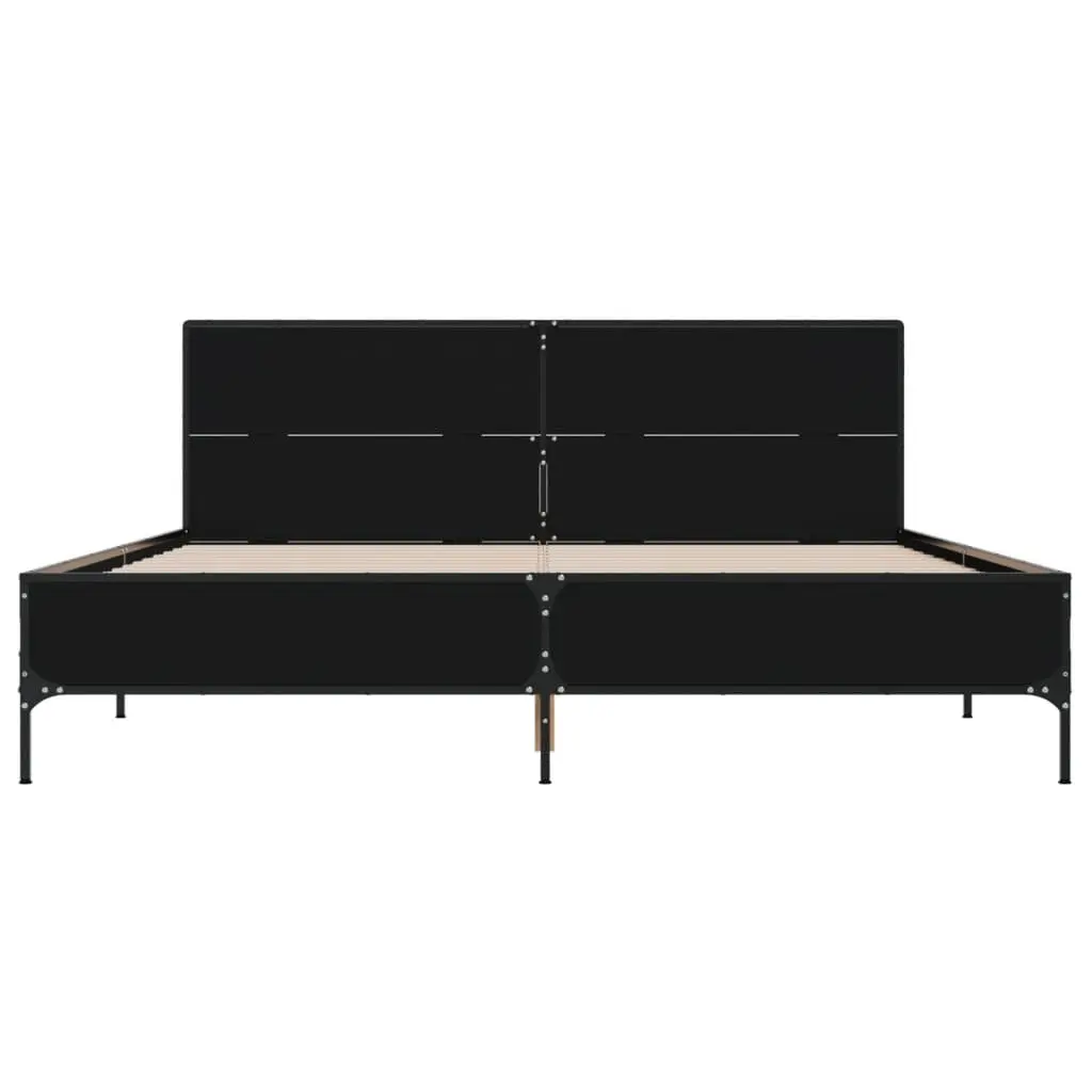 Black Bed Frame 135x190 cm with Headboard Support