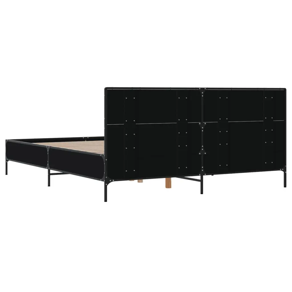 Black Bed Frame 135x190 cm with Headboard Support
