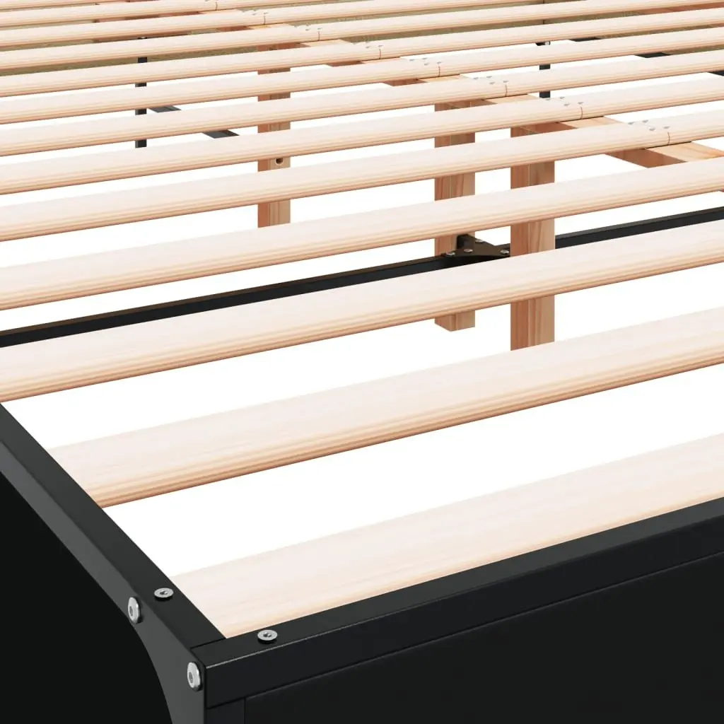 Black Bed Frame 135x190 cm with Headboard Support