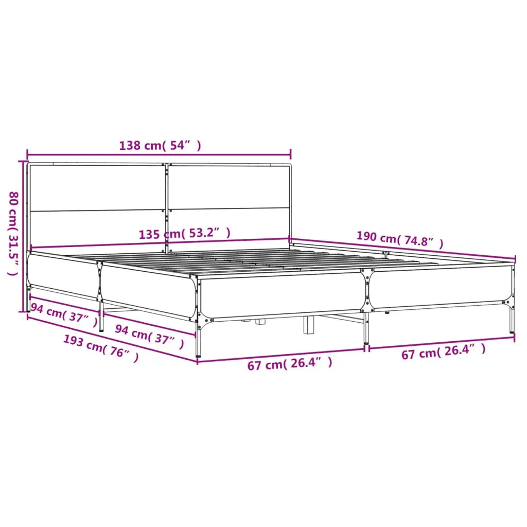 Black Bed Frame 135x190 cm with Headboard Support