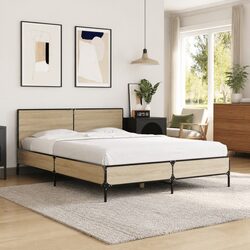 Queen Size Bed Frame with Slatted Base and Headboard