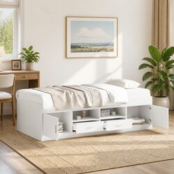 White Wooden Daybed with Storage Drawers
