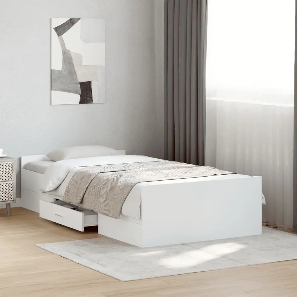 Bed Frame White 90x190 cm Engineered Wood with Storage Drawers