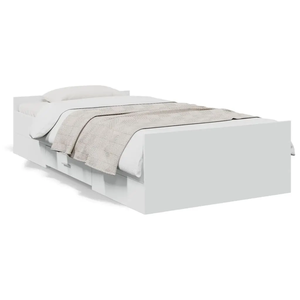 Bed Frame White 90x190 cm Engineered Wood with Storage Drawers