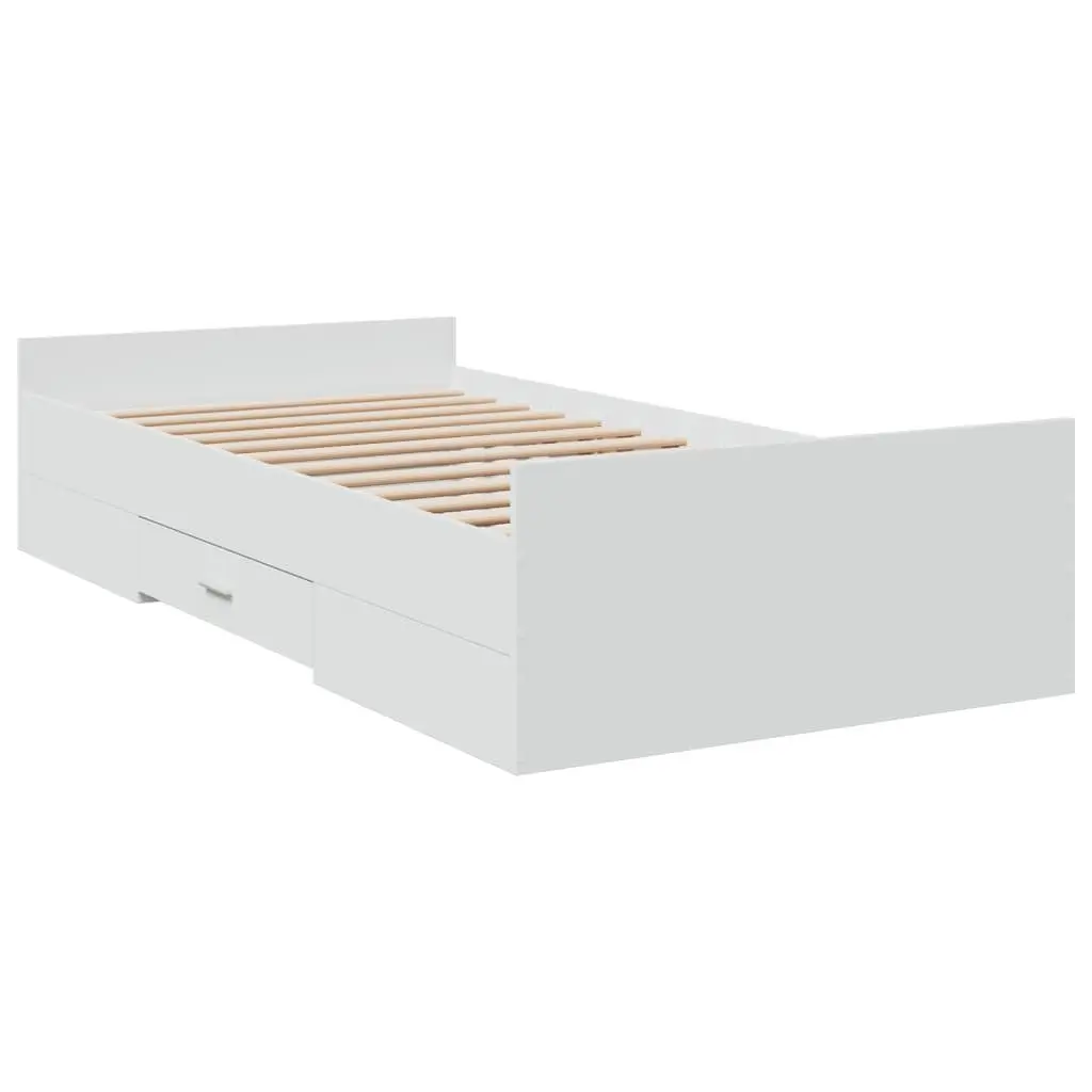 Bed Frame White 90x190 cm Engineered Wood with Storage Drawers
