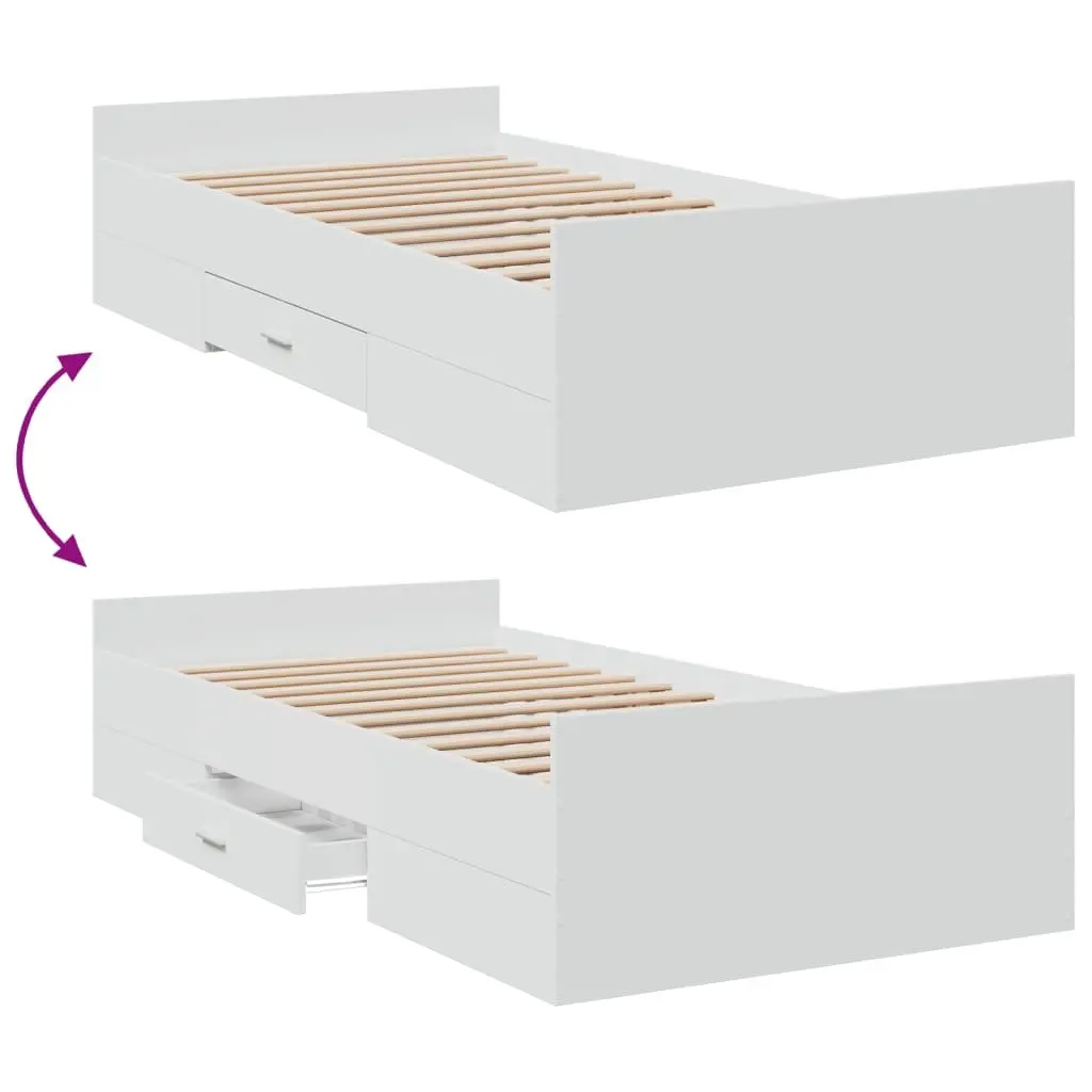 Bed Frame White 90x190 cm Engineered Wood with Storage Drawers