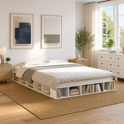 Queen Size Bed Frame 150x200 cm with Storage in White