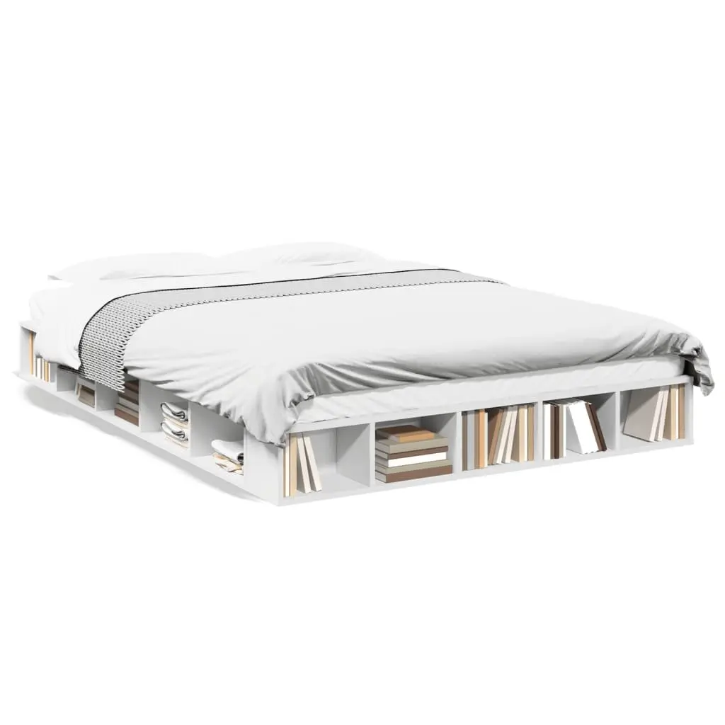 Queen Size Bed Frame 150x200 cm with Storage in White