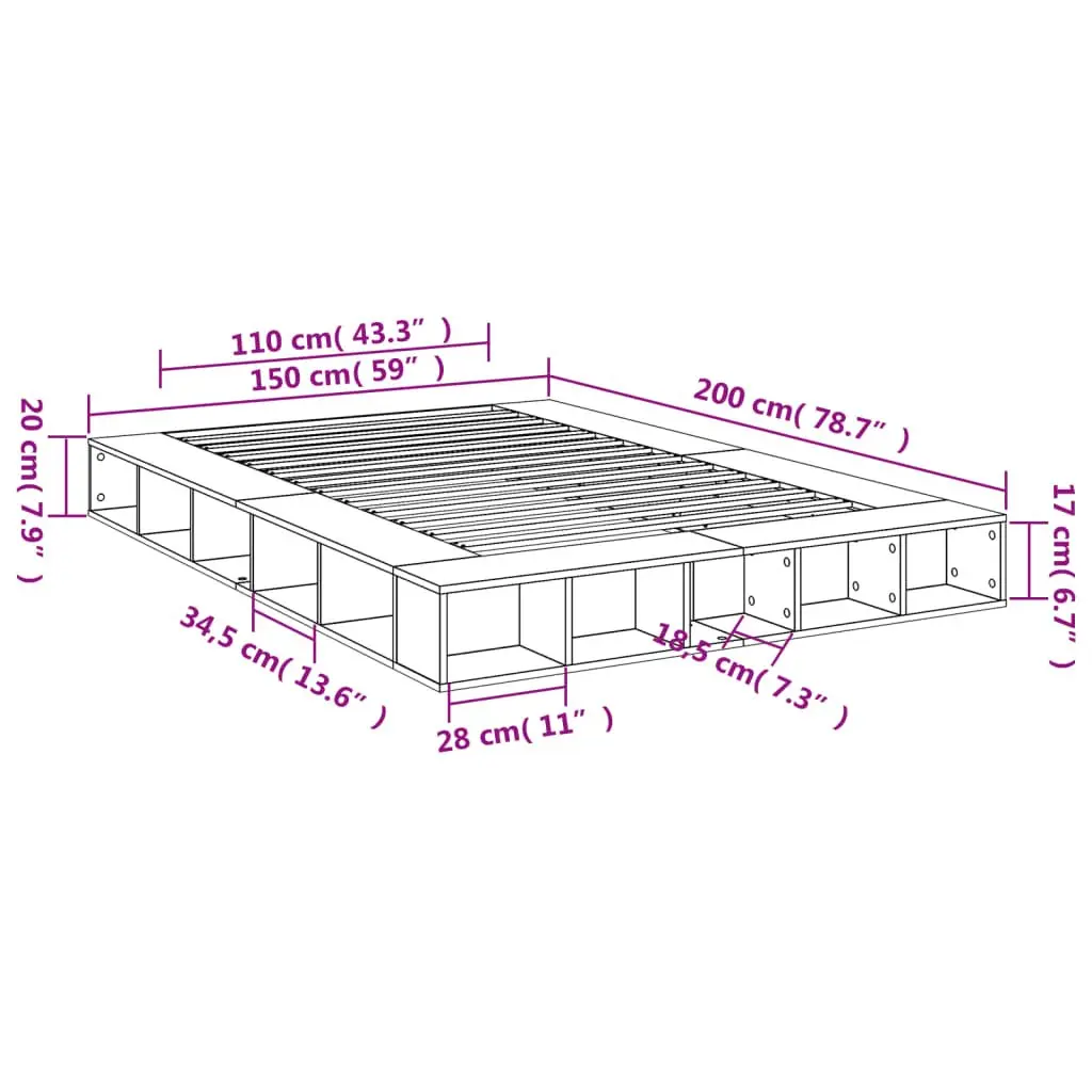 Queen Size Bed Frame 150x200 cm with Storage in White