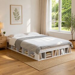 White Bed Frame with Storage Compartment 135x190 cm