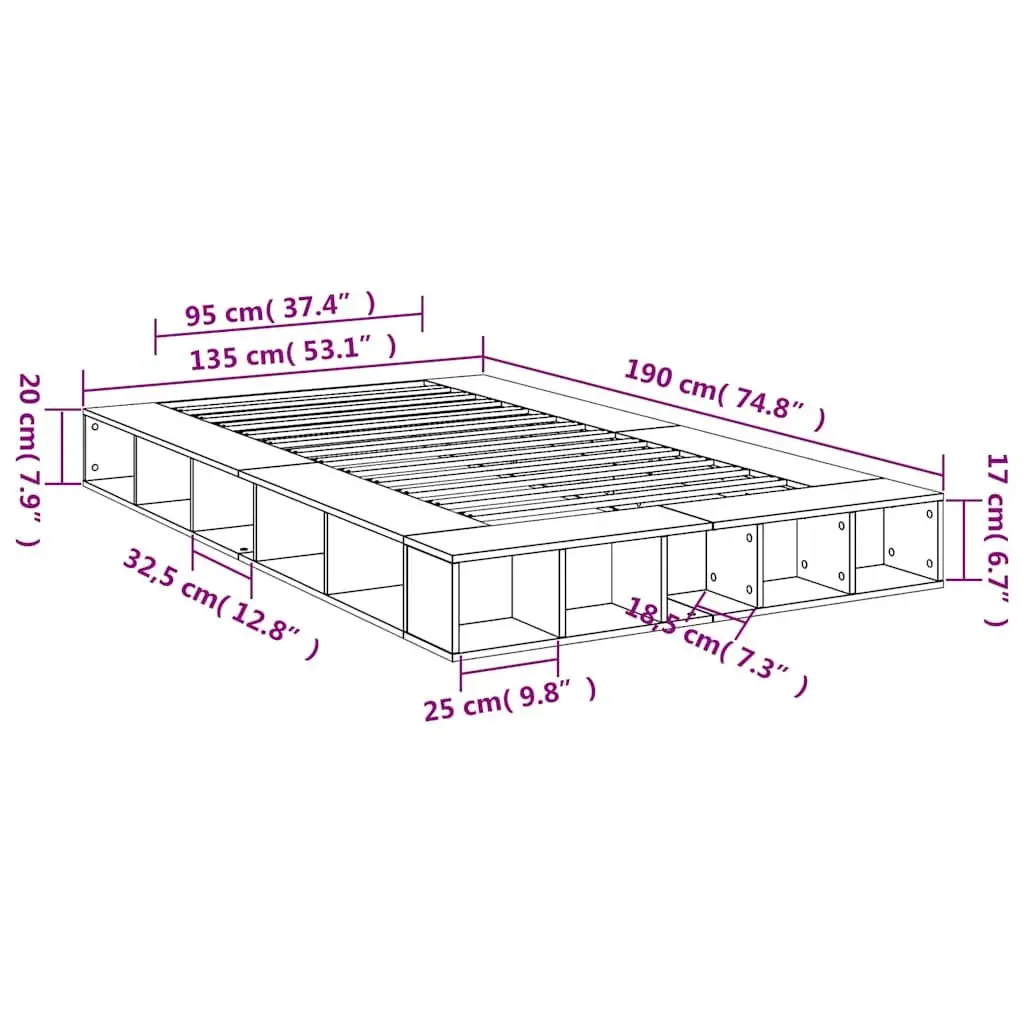 White Bed Frame with Storage Compartment 135x190 cm