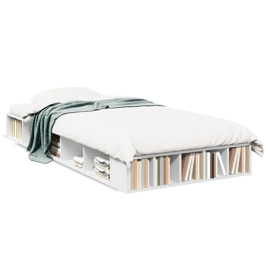 Bed Frame White 90x190 cm Engineered Wood Slatted Base with Storage Compartments