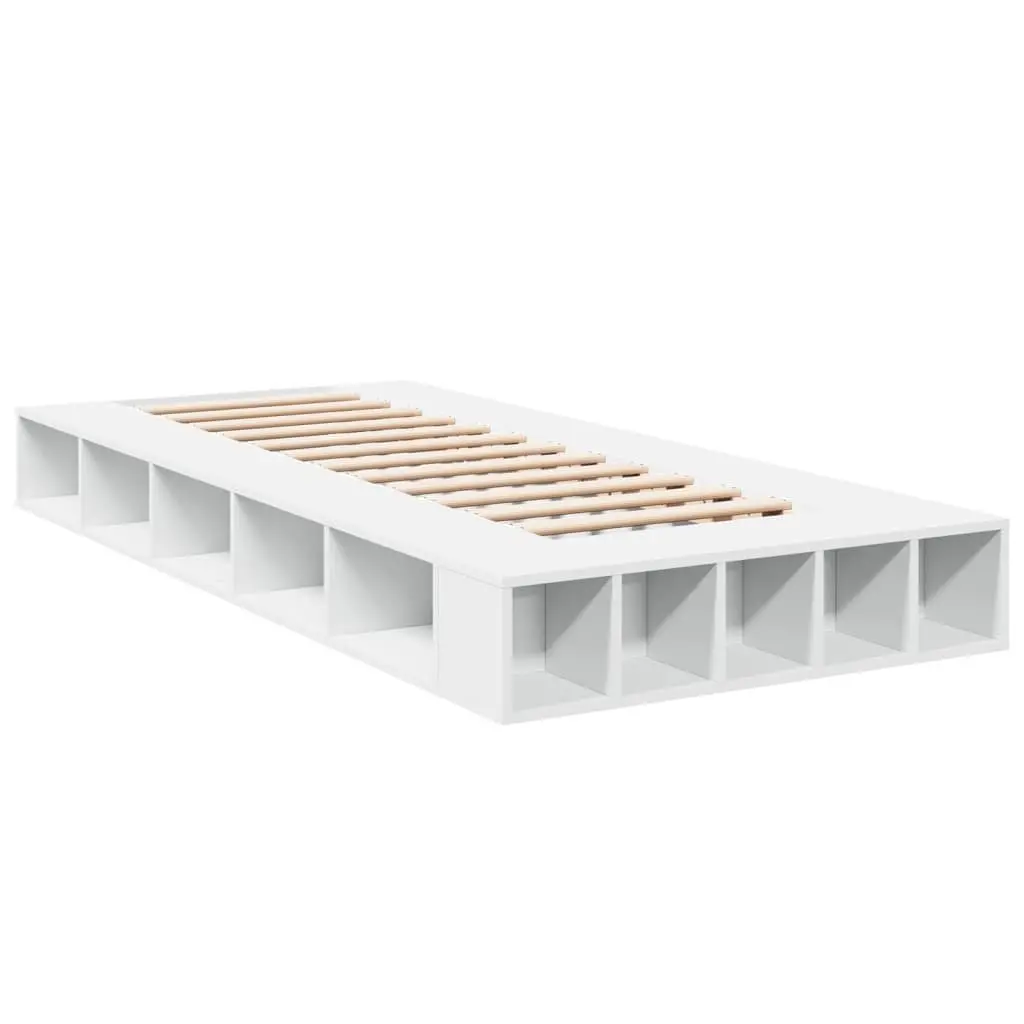 Bed Frame White 90x190 cm Engineered Wood Slatted Base with Storage Compartments