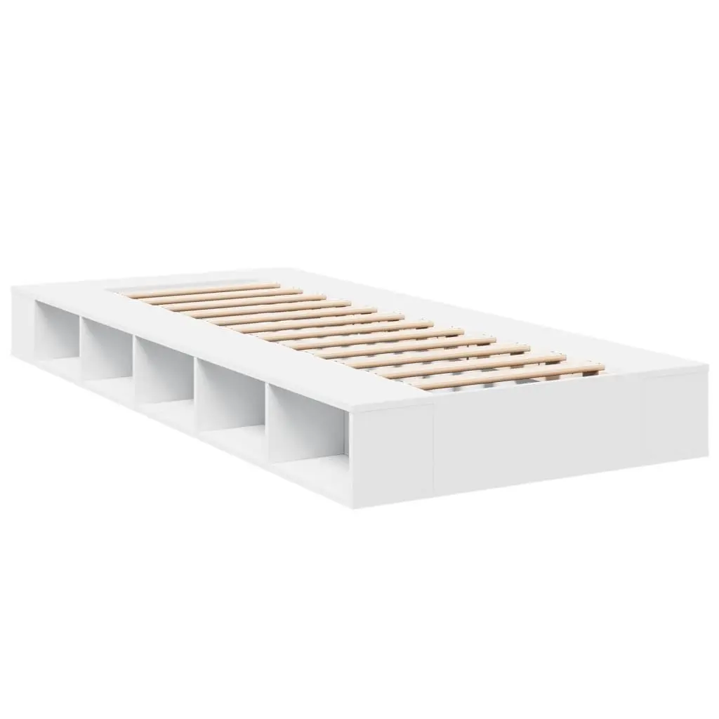 Bed Frame White 90x190 cm Engineered Wood Slatted Base with Storage Compartments