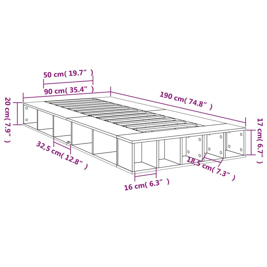 Bed Frame White 90x190 cm Engineered Wood Slatted Base with Storage Compartments