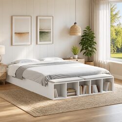 White Bed Frame with Storage Compartments 150x200cm
