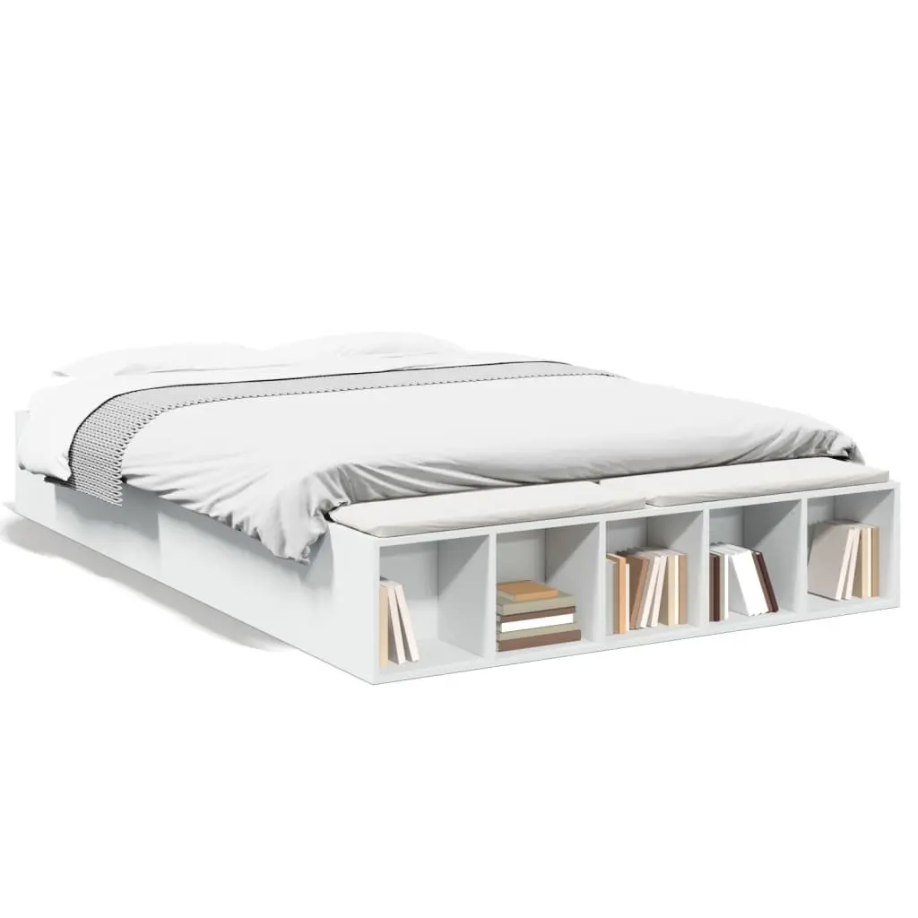 White Bed Frame with Storage Compartments 150x200cm