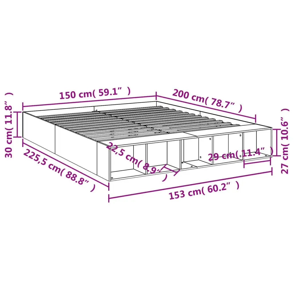 White Bed Frame with Storage Compartments 150x200cm