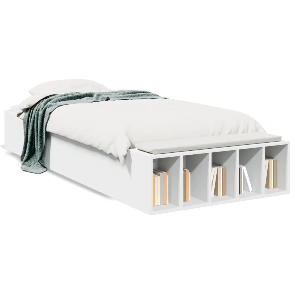 Bed Frame White 90x190 cm Modern Bedroom Furniture Storage Compartments Slatted