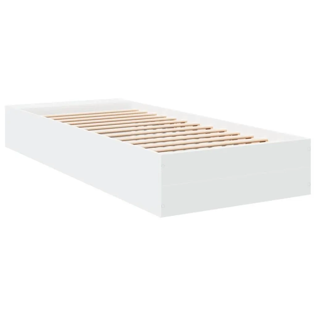 Bed Frame White 90x190 cm Modern Bedroom Furniture Storage Compartments Slatted