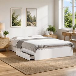 White Bed Frame with Under-Bed Storage 150x200 cm