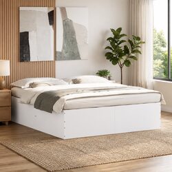 White Bed Frame 180x200 cm Modern Design in Engineered Wood