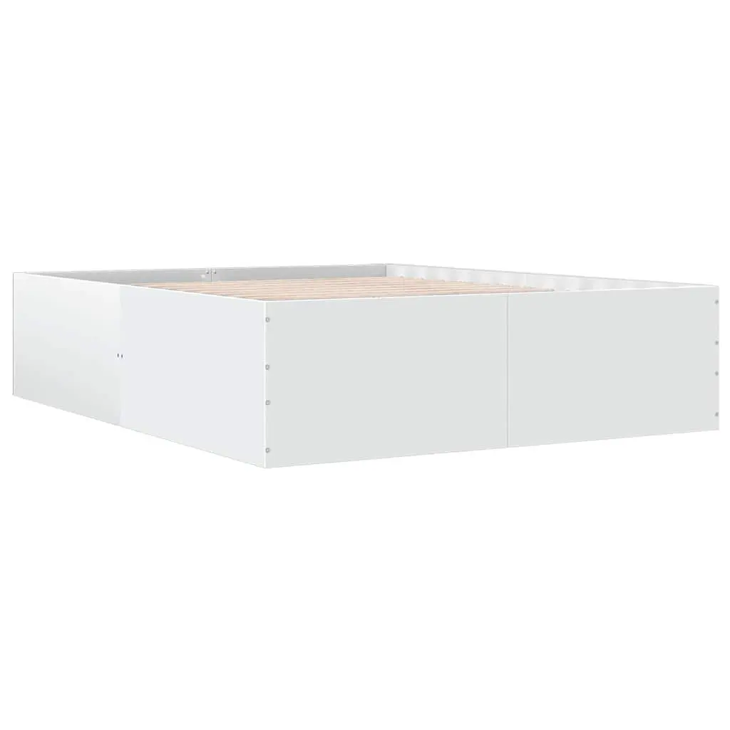 White Bed Frame 150x200 cm Modern Design Engineered Wood Slatted Base Sleep