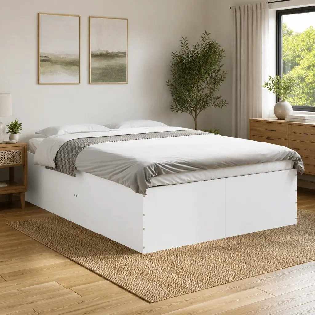 White Engineered Wood Bed Frame 135x190 cm