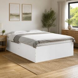 White Engineered Wood Bed Frame 135x190 cm