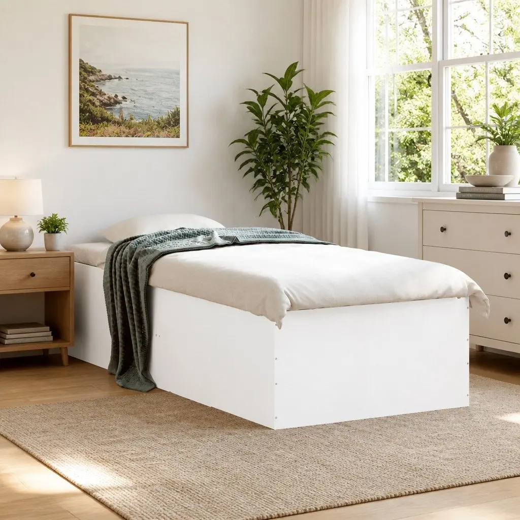 White Bed Frame 90x190 cm with Slatted Base