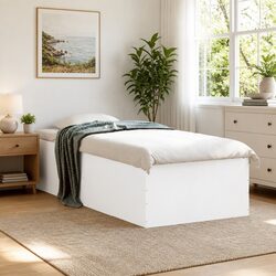 Contemporary White Bed Frame 90x190 cm with Slatted Base